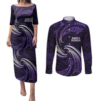 Manua Segaula American Samoa High School Personalized Couples Matching Puletasi and Long Sleeve Button Shirt Polynesian Wave Style