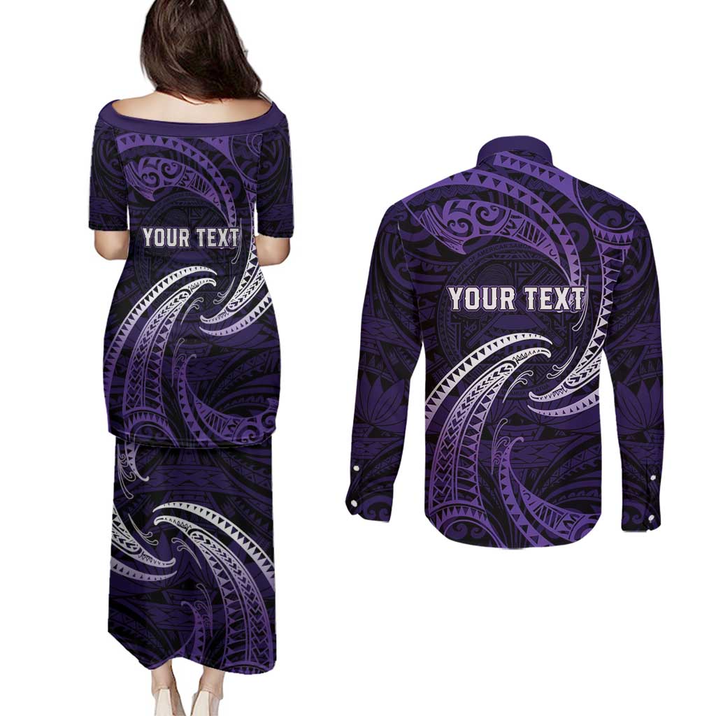 Manua Segaula American Samoa High School Personalized Couples Matching Puletasi and Long Sleeve Button Shirt Polynesian Wave Style