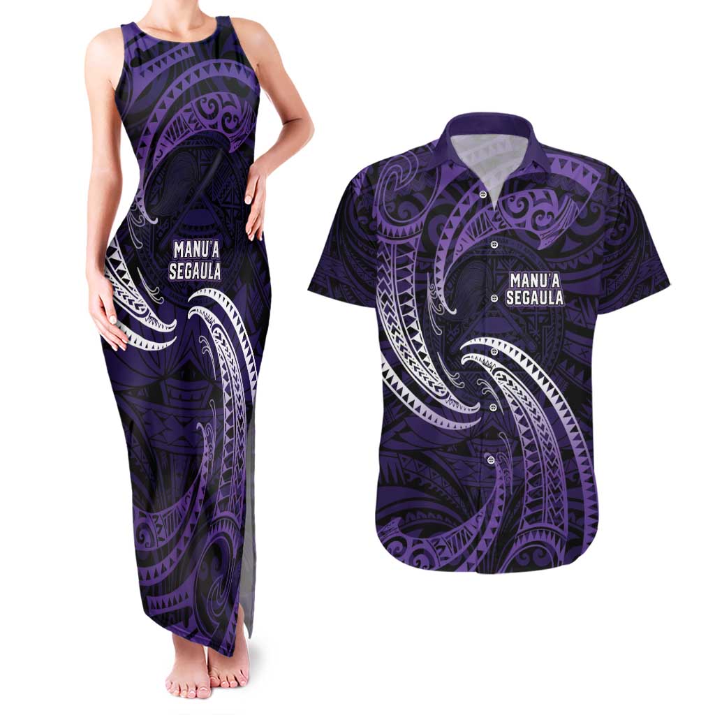 Manua Segaula American Samoa High School Personalized Couples Matching Tank Maxi Dress and Hawaiian Shirt Polynesian Wave Style