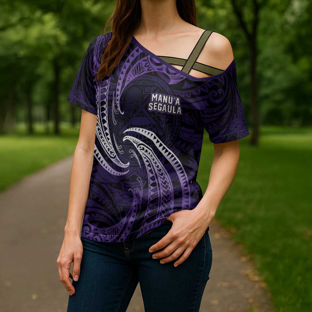 Manua Segaula American Samoa High School Personalized Cross Shoulder Shirt Polynesian Wave Style - Polynesian Pride