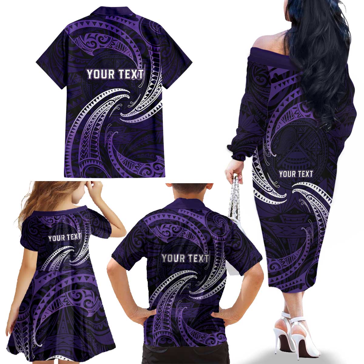 Manua Segaula American Samoa High School Personalized Family Matching Off The Shoulder Long Sleeve Dress and Hawaiian Shirt Polynesian Wave Style LT9 - Polynesian Pride