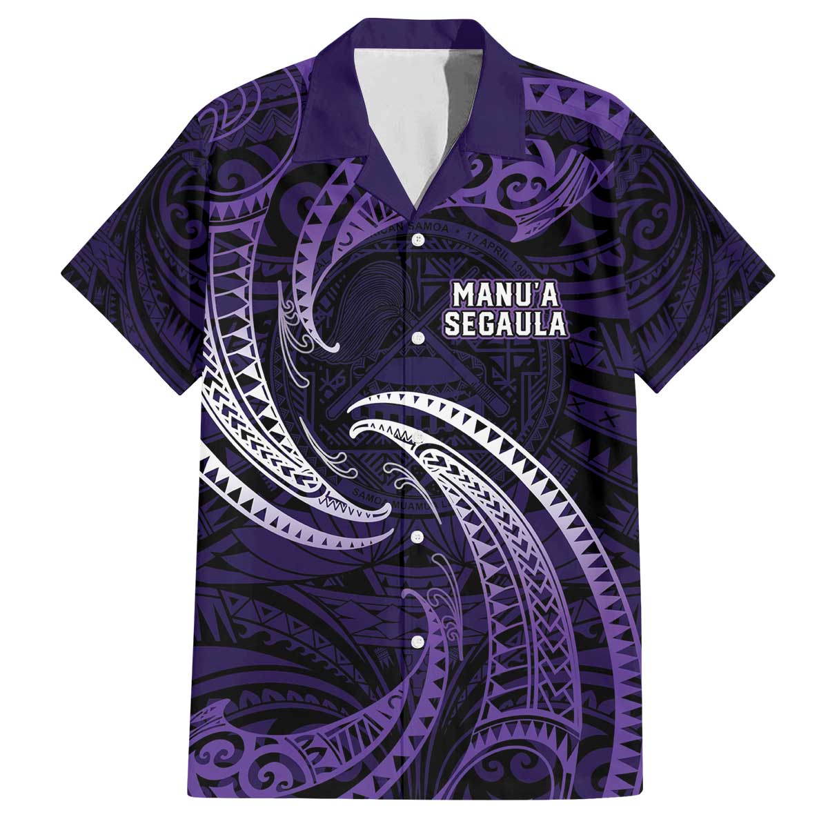 Manua Segaula American Samoa High School Personalized Family Matching Off The Shoulder Long Sleeve Dress and Hawaiian Shirt Polynesian Wave Style LT9 Dad's Shirt - Short Sleeve Purple - Polynesian Pride