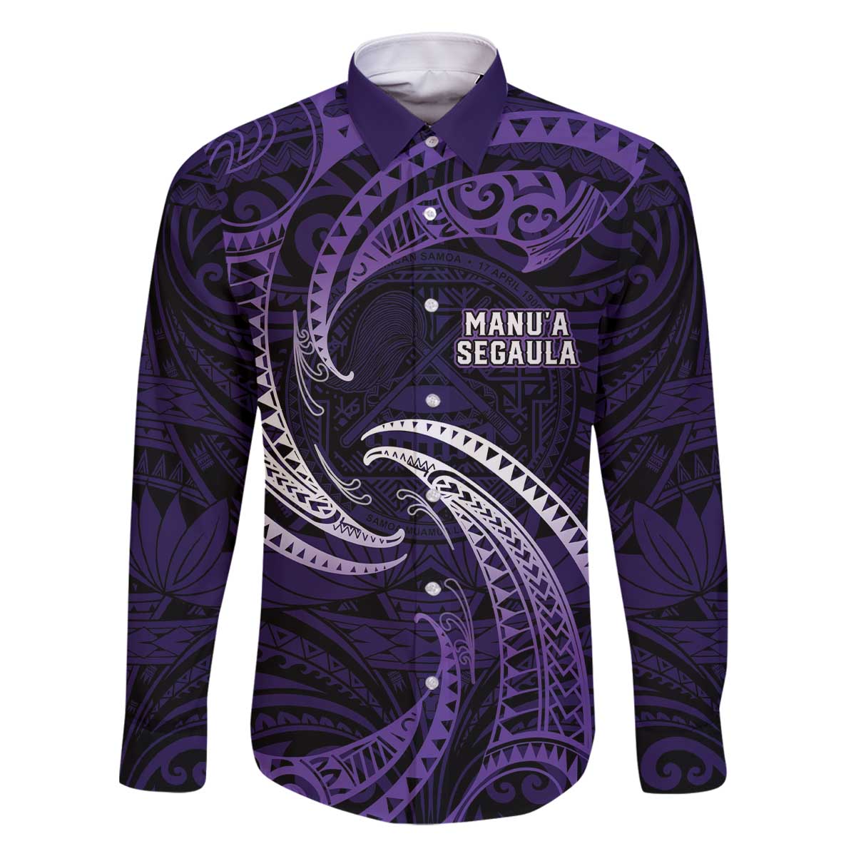 Manua Segaula American Samoa High School Personalized Family Matching Off The Shoulder Long Sleeve Dress and Hawaiian Shirt Polynesian Wave Style LT9 Dad's Shirt - Long Sleeve Purple - Polynesian Pride