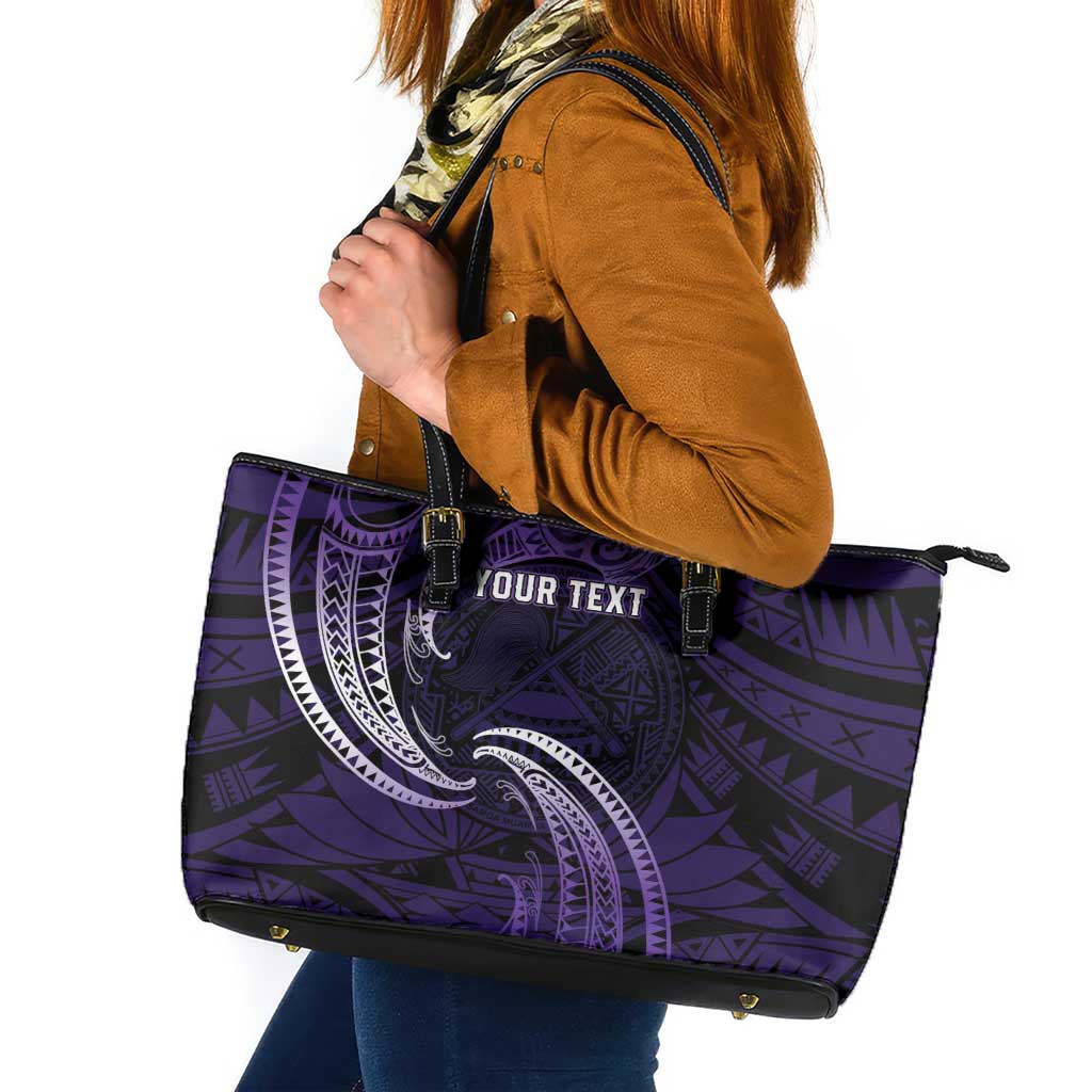 Manua Segaula American Samoa High School Personalized Leather Tote Bag Polynesian Wave Style