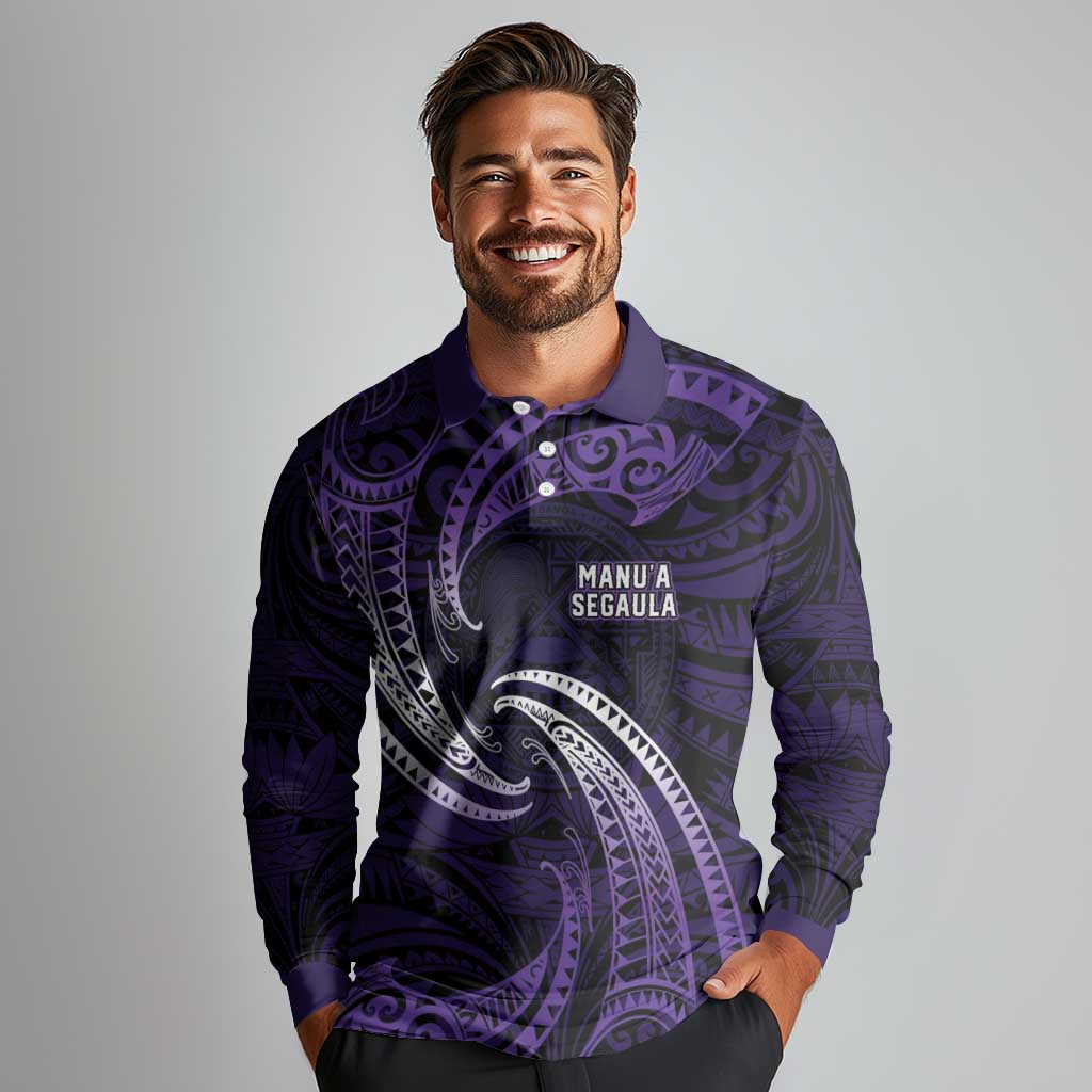 Manua Segaula American Samoa High School Personalized Long Sleeve Polo Shirt Polynesian Wave Style