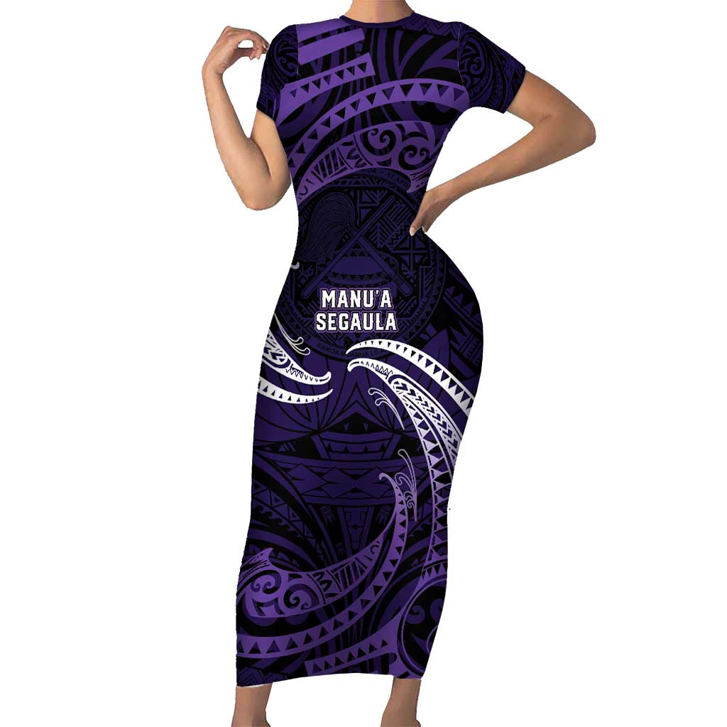 Manua Segaula American Samoa High School Personalized Short Sleeve Bodycon Dress Polynesian Wave Style