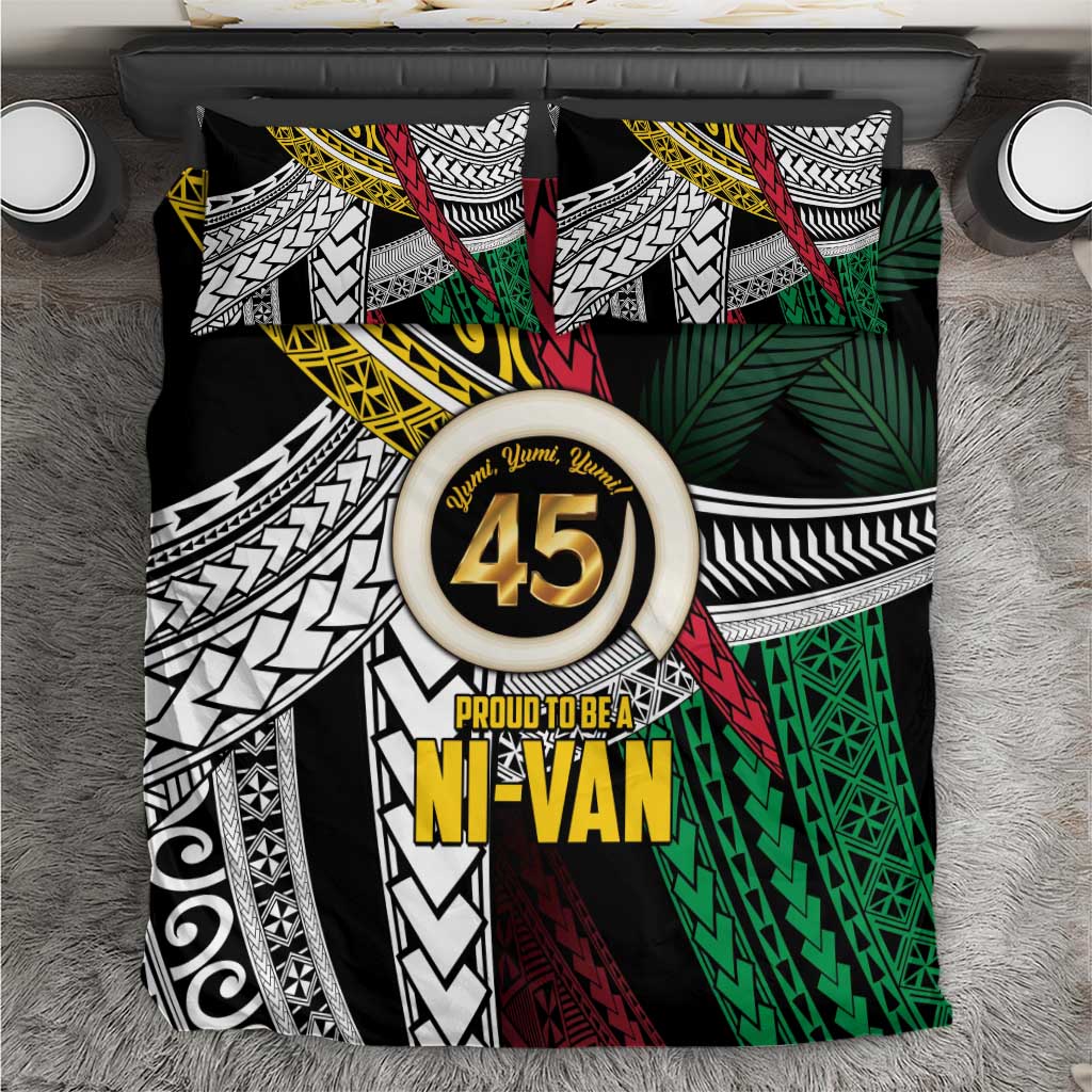 Ni-Van Vanuatu 45th Yumi Yumi Yumi Bedding Set Vanuatuan Boar Tusk Polynesian Pattern LT9 Black - Polynesian Pride