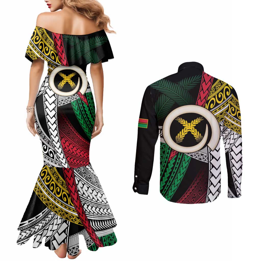 Ni-Van Vanuatu 45th Yumi Yumi Yumi Couples Matching Mermaid Dress and Long Sleeve Button Shirt Vanuatuan Boar Tusk Polynesian Pattern LT9 - Polynesian Pride
