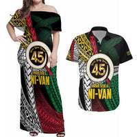 Ni-Van Vanuatu 45th Yumi Yumi Yumi Couples Matching Off Shoulder Maxi Dress and Hawaiian Shirt Vanuatuan Boar Tusk Polynesian Pattern LT9 Black - Polynesian Pride