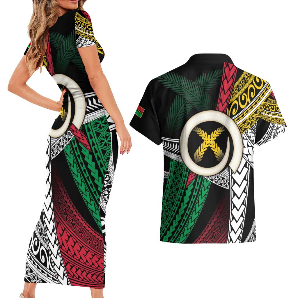 Ni-Van Vanuatu 45th Yumi Yumi Yumi Couples Matching Short Sleeve Bodycon Dress and Hawaiian Shirt Vanuatuan Boar Tusk Polynesian Pattern LT9 - Polynesian Pride