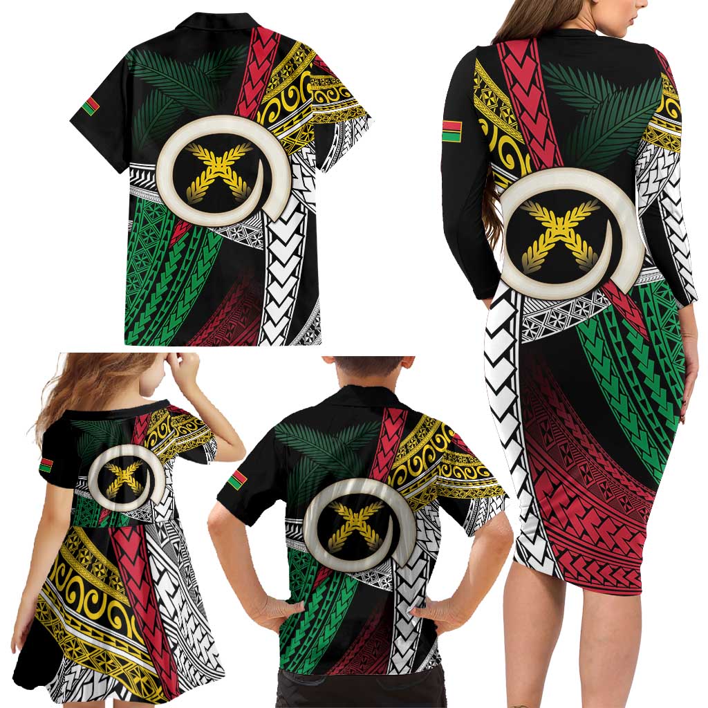 Ni-Van Vanuatu 45th Yumi Yumi Yumi Family Matching Long Sleeve Bodycon Dress and Hawaiian Shirt Vanuatuan Boar Tusk Polynesian Pattern LT9 - Polynesian Pride