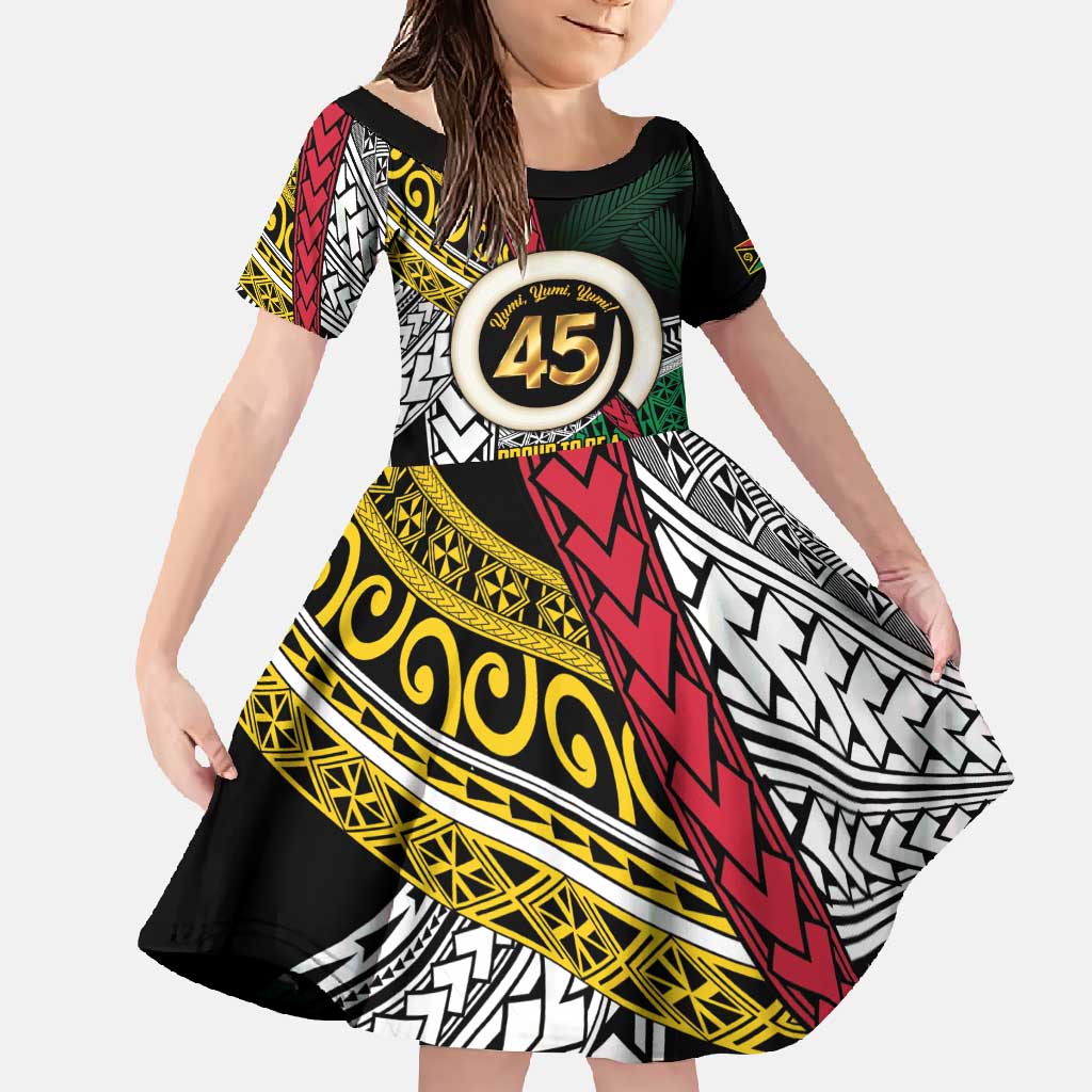 Ni-Van Vanuatu 45th Yumi Yumi Yumi Family Matching Mermaid Dress and Hawaiian Shirt Vanuatuan Boar Tusk Polynesian Pattern LT9 Daughter's Dress Black - Polynesian Pride