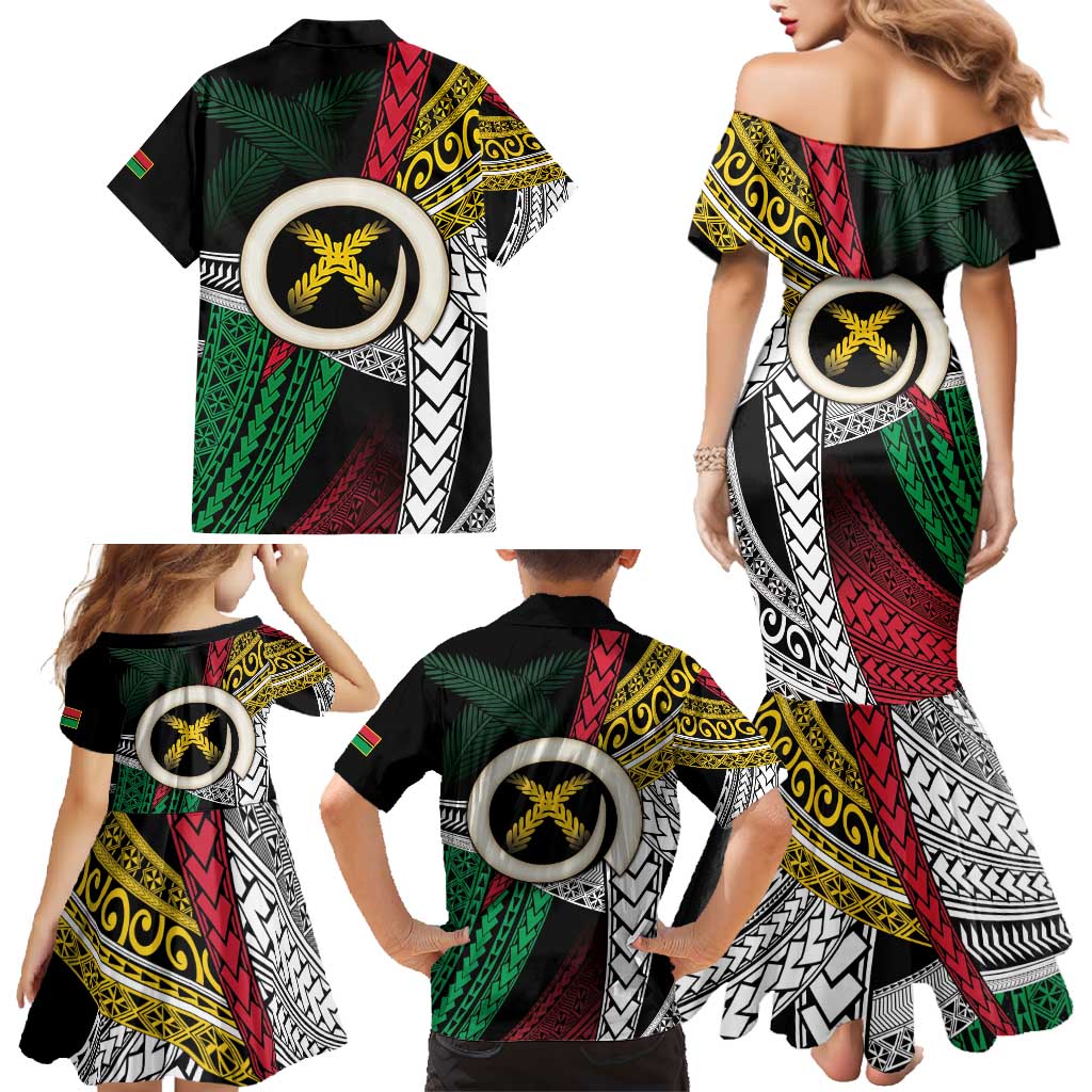 Ni-Van Vanuatu 45th Yumi Yumi Yumi Family Matching Mermaid Dress and Hawaiian Shirt Vanuatuan Boar Tusk Polynesian Pattern LT9 - Polynesian Pride