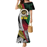 Ni-Van Vanuatu 45th Yumi Yumi Yumi Family Matching Mermaid Dress and Hawaiian Shirt Vanuatuan Boar Tusk Polynesian Pattern LT9 Mom's Dress Black - Polynesian Pride