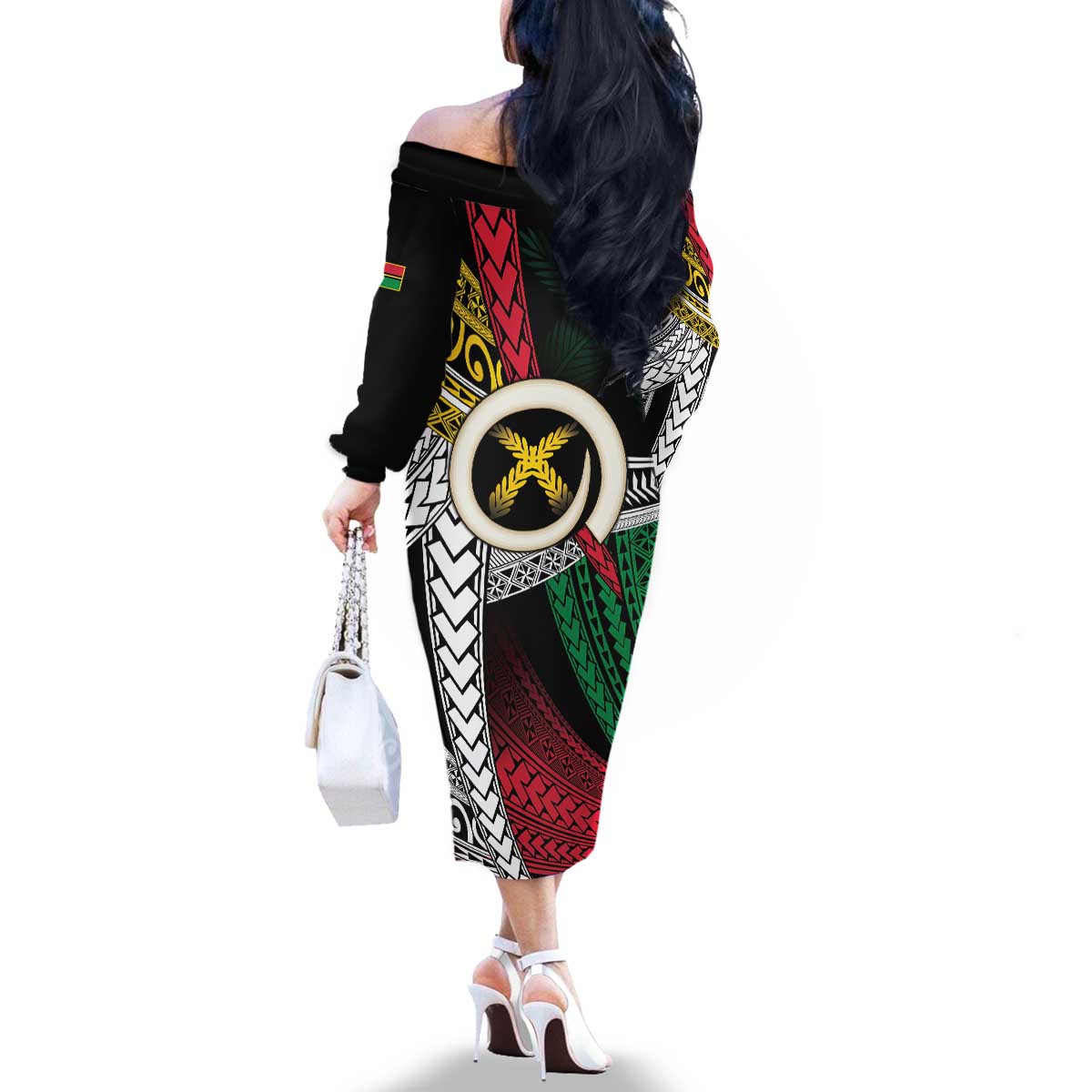 Ni-Van Vanuatu 45th Yumi Yumi Yumi Family Matching Off The Shoulder Long Sleeve Dress and Hawaiian Shirt Vanuatuan Boar Tusk Polynesian Pattern LT9 - Polynesian Pride