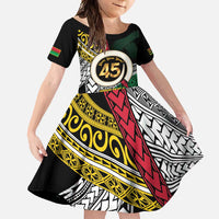 Ni-Van Vanuatu 45th Yumi Yumi Yumi Family Matching Off Shoulder Maxi Dress and Hawaiian Shirt Vanuatuan Boar Tusk Polynesian Pattern LT9 Daughter's Dress Black - Polynesian Pride