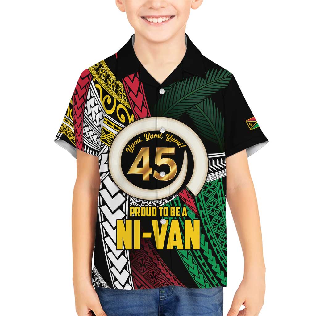 Ni-Van Vanuatu 45th Yumi Yumi Yumi Family Matching Off Shoulder Maxi Dress and Hawaiian Shirt Vanuatuan Boar Tusk Polynesian Pattern LT9 Son's Shirt Black - Polynesian Pride