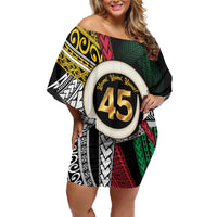 Ni-Van Vanuatu 45th Yumi Yumi Yumi Family Matching Off Shoulder Short Dress and Hawaiian Shirt Vanuatuan Boar Tusk Polynesian Pattern LT9 Mom's Dress Black - Polynesian Pride