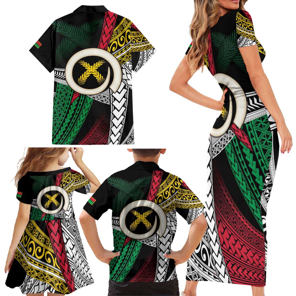 Ni-Van Vanuatu 45th Yumi Yumi Yumi Family Matching Short Sleeve Bodycon Dress and Hawaiian Shirt Vanuatuan Boar Tusk Polynesian Pattern LT9 - Polynesian Pride