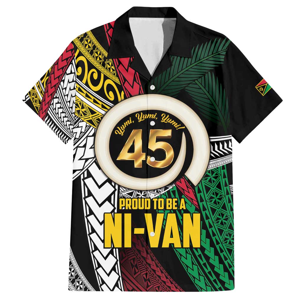 Ni-Van Vanuatu 45th Yumi Yumi Yumi Family Matching Tank Maxi Dress and Hawaiian Shirt Vanuatuan Boar Tusk Polynesian Pattern LT9 Dad's Shirt - Short Sleeve Black - Polynesian Pride