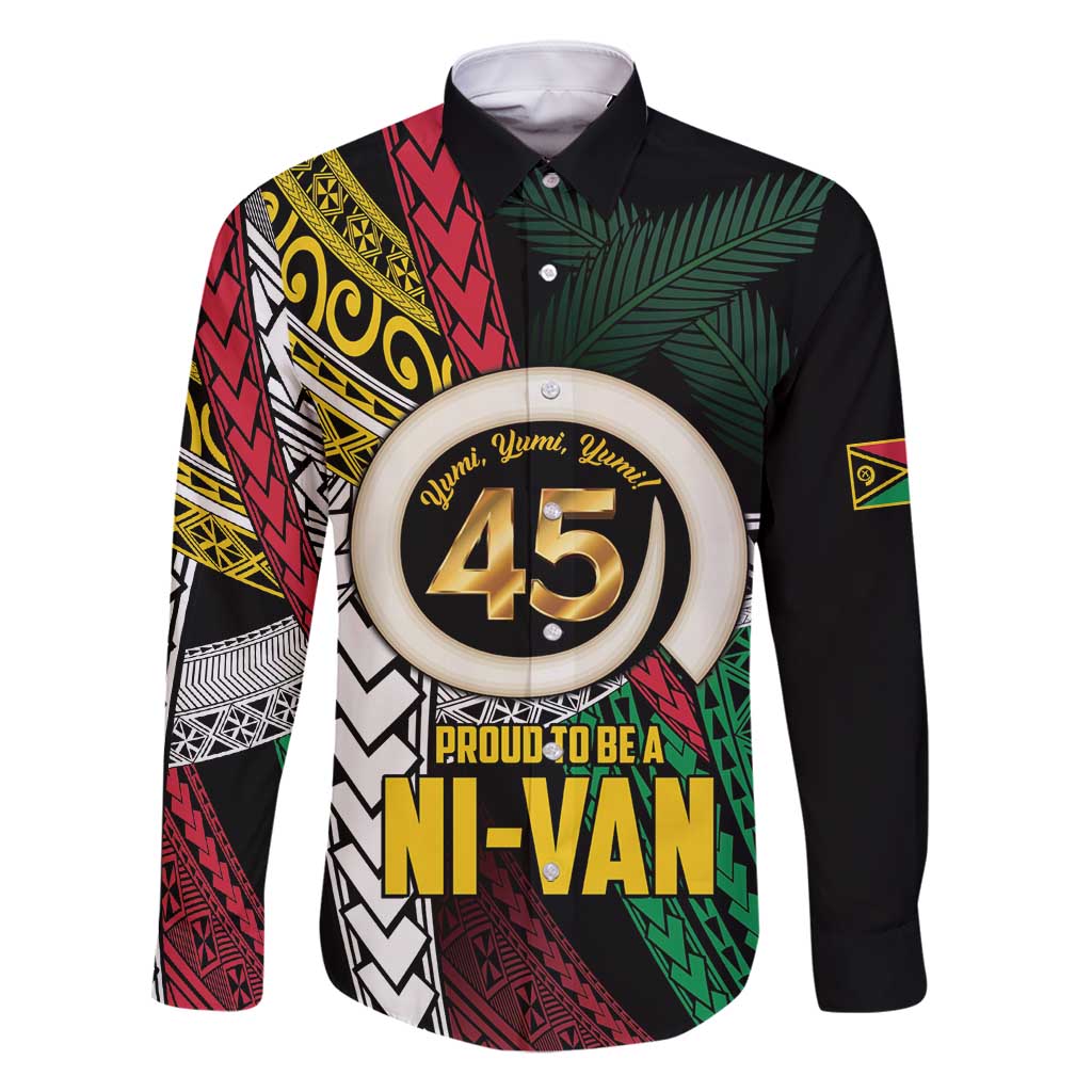 Ni-Van Vanuatu 45th Yumi Yumi Yumi Family Matching Tank Maxi Dress and Hawaiian Shirt Vanuatuan Boar Tusk Polynesian Pattern LT9 Dad's Shirt - Long Sleeve Black - Polynesian Pride
