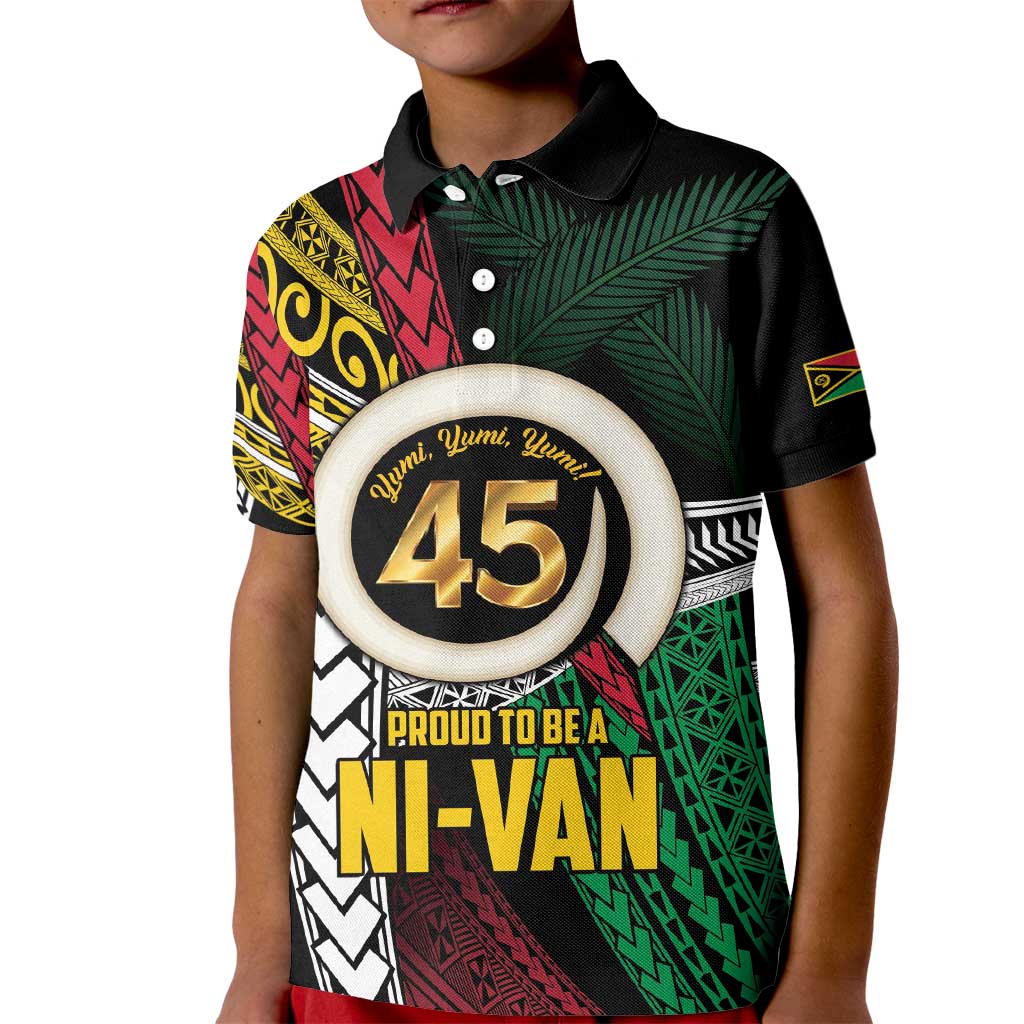 Ni-Van Vanuatu 45th Yumi Yumi Yumi Kid Polo Shirt Vanuatuan Boar Tusk Polynesian Pattern