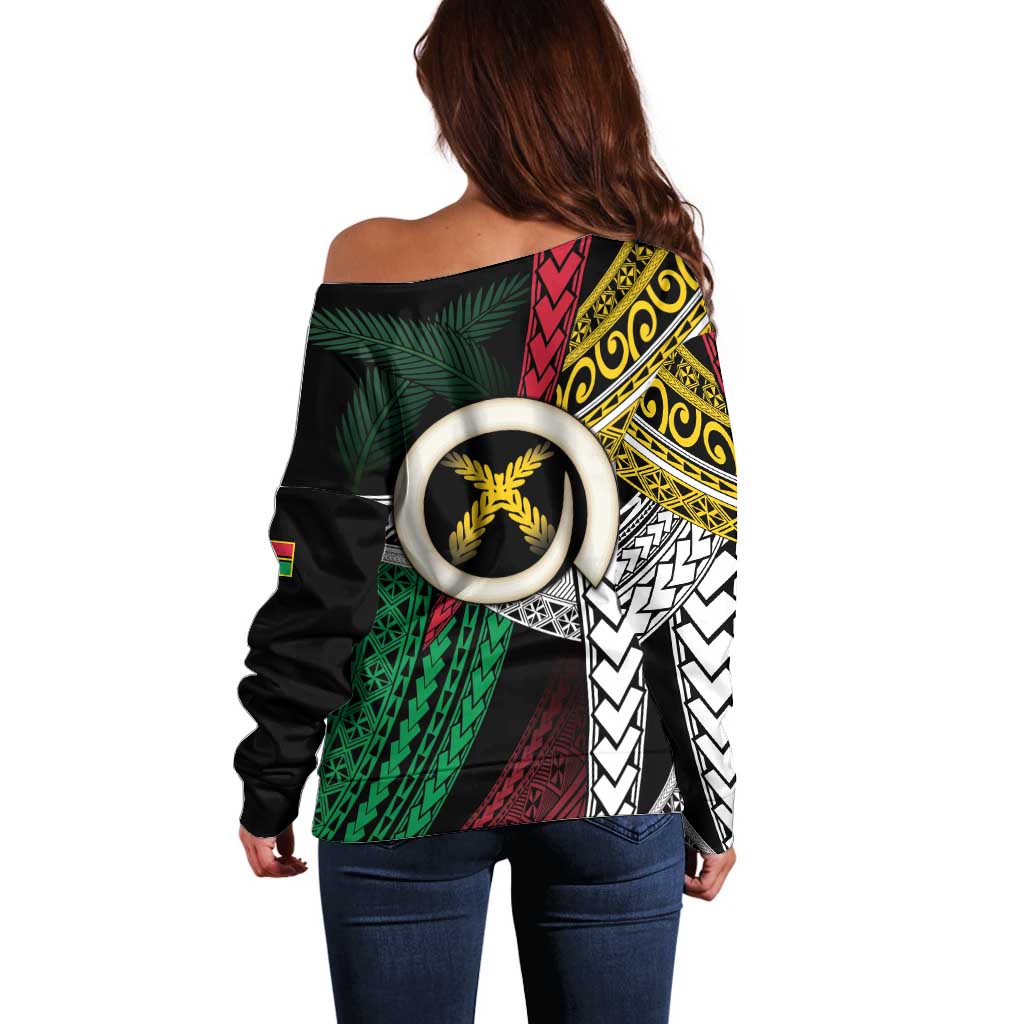 Ni-Van Vanuatu 45th Yumi Yumi Yumi Off Shoulder Sweater Vanuatuan Boar Tusk Polynesian Pattern