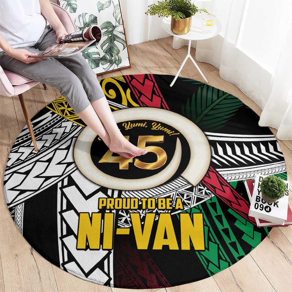 Ni-Van Vanuatu 45th Yumi Yumi Yumi Round Carpet Vanuatuan Boar Tusk Polynesian Pattern LT9 - Polynesian Pride