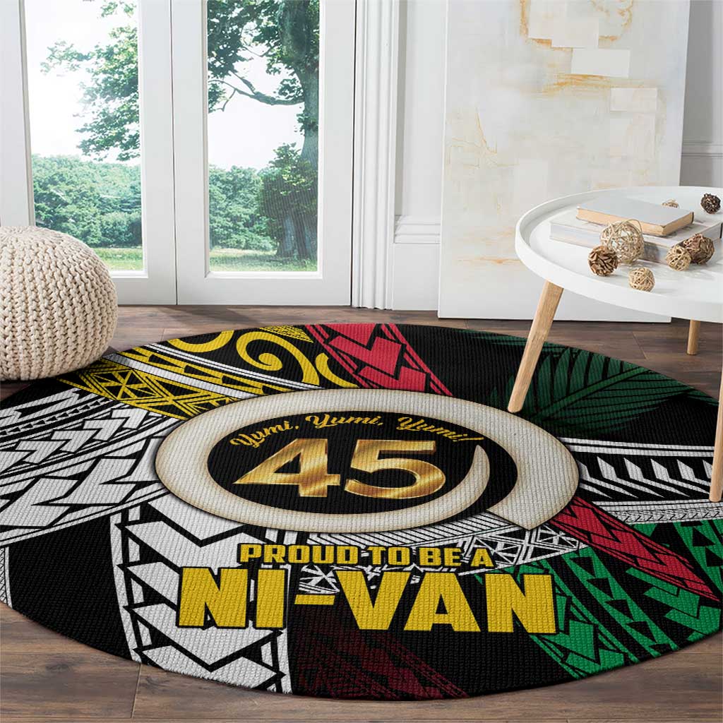 Ni-Van Vanuatu 45th Yumi Yumi Yumi Round Carpet Vanuatuan Boar Tusk Polynesian Pattern LT9 - Polynesian Pride