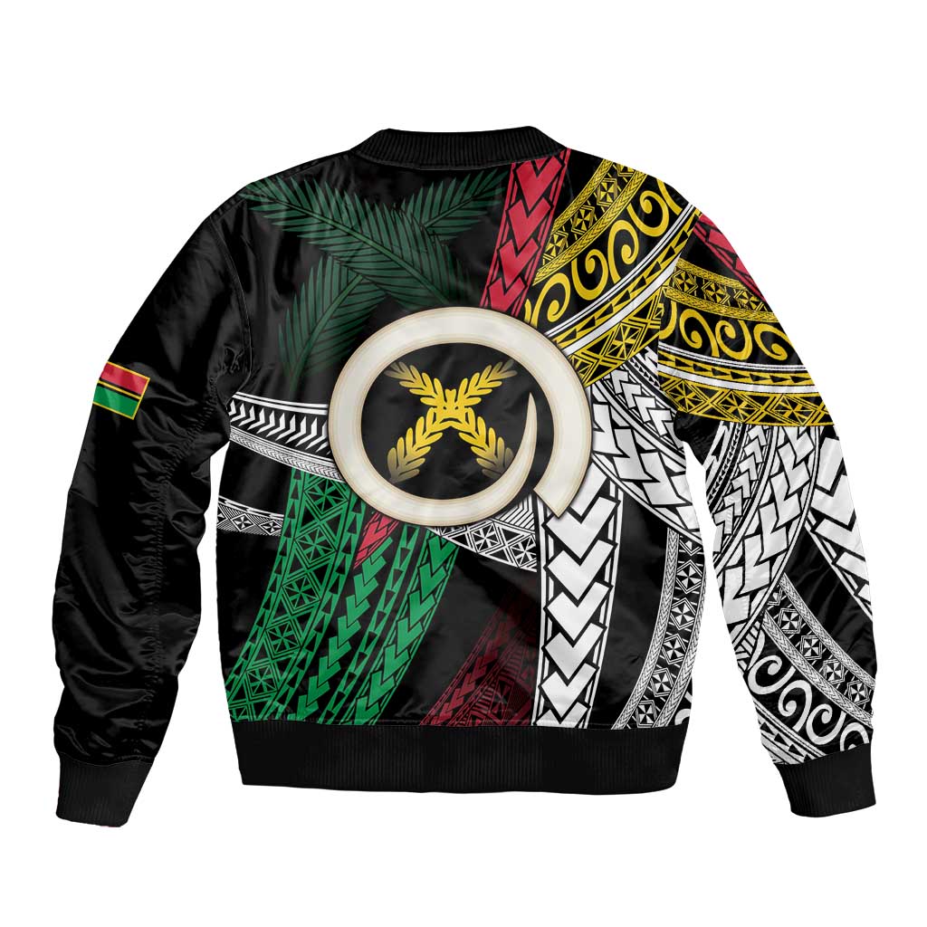 Ni-Van Vanuatu 45th Yumi Yumi Yumi Sleeve Zip Bomber Jacket Vanuatuan Boar Tusk Polynesian Pattern