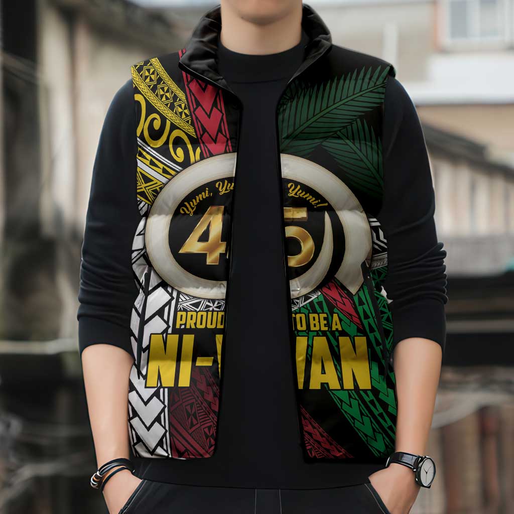 Ni-Van Vanuatu 45th Yumi Yumi Yumi Sleeveless Puffer Jacket Vanuatuan Boar Tusk Polynesian Pattern - Polynesian Pride