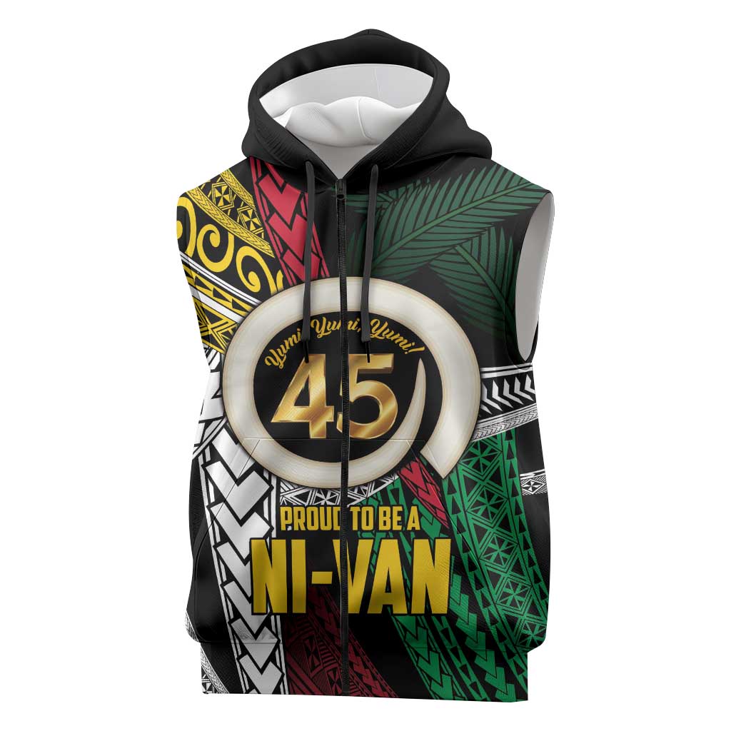 Ni-Van Vanuatu 45th Yumi Yumi Yumi Sleeveless Zip Hoodie Vanuatuan Boar Tusk Polynesian Pattern - Polynesian Pride