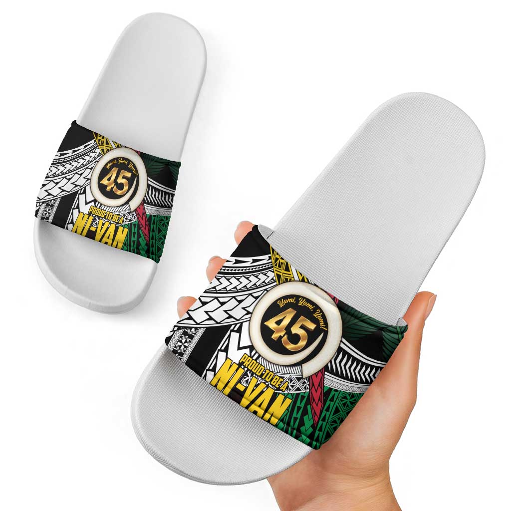 Ni-Van Vanuatu 45th Yumi Yumi Yumi Slide Sandals Vanuatuan Boar Tusk Polynesian Pattern - Polynesian Pride