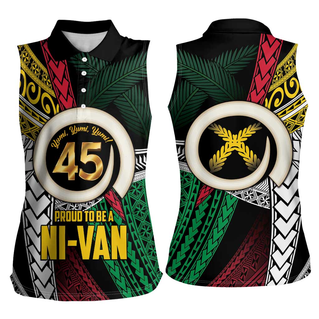Ni-Van Vanuatu 45th Yumi Yumi Yumi Women Sleeveless Polo Shirt Vanuatuan Boar Tusk Polynesian Pattern LT9 - Polynesian Pride