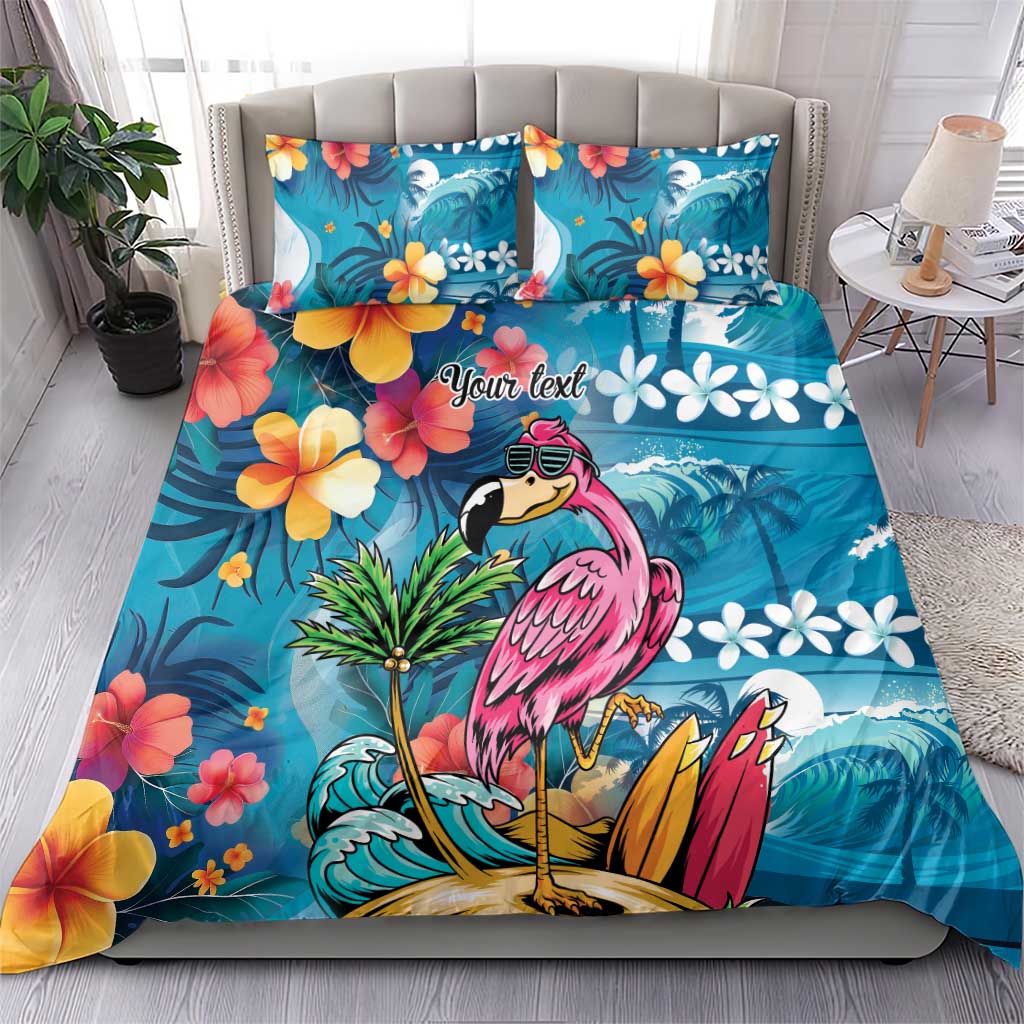 Hawaiian Flamingo Hibiscus Personalised Bedding Set Blue Summer Tropical Flowers LT9 - Polynesian Pride
