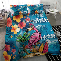 Hawaiian Flamingo Hibiscus Personalised Bedding Set Blue Summer Tropical Flowers LT9 - Polynesian Pride