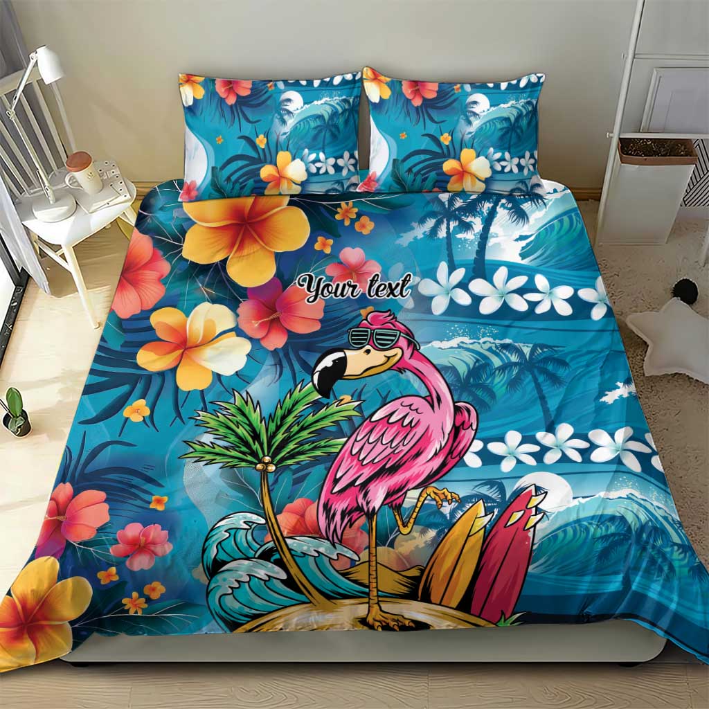 Hawaiian Flamingo Hibiscus Personalised Bedding Set Blue Summer Tropical Flowers LT9 - Polynesian Pride