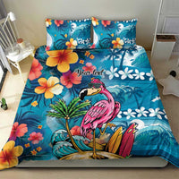 Hawaiian Flamingo Hibiscus Personalised Bedding Set Blue Summer Tropical Flowers LT9 - Polynesian Pride