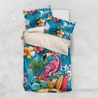 Hawaiian Flamingo Hibiscus Personalised Bedding Set Blue Summer Tropical Flowers LT9 US Twin 172cm x 218cm Blue - Polynesian Pride