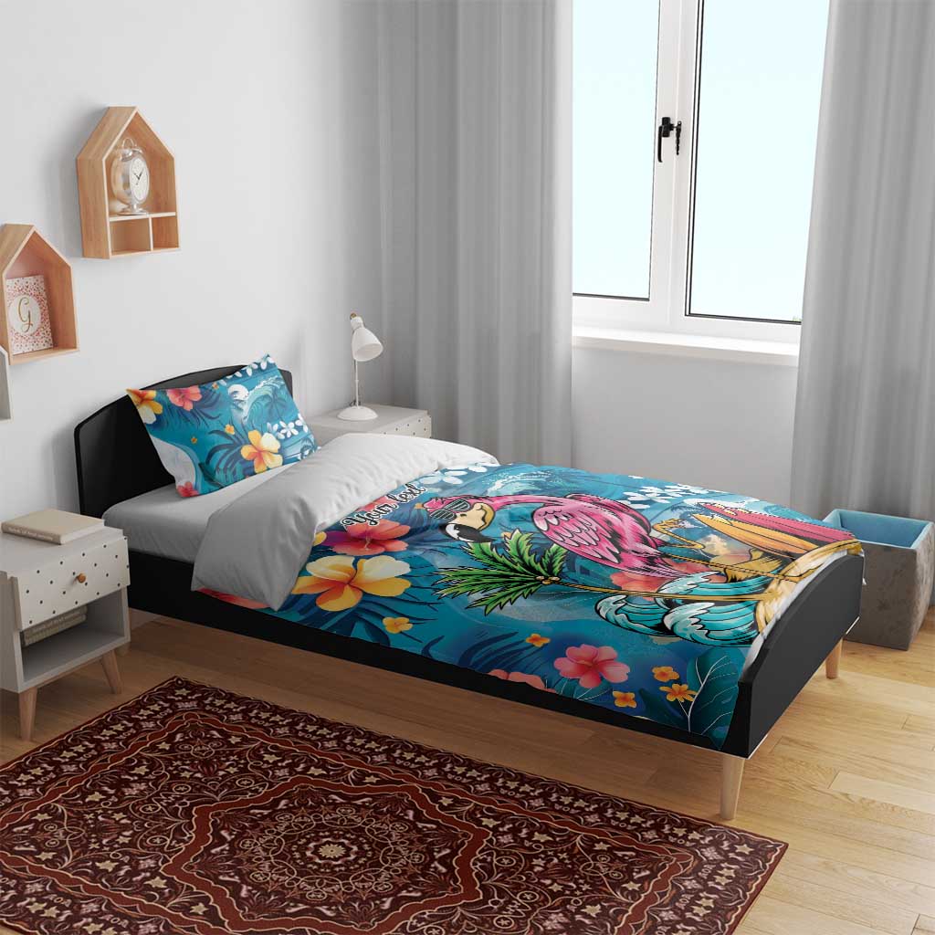 Hawaiian Flamingo Hibiscus Personalised Bedding Set Blue Summer Tropical Flowers LT9 - Polynesian Pride