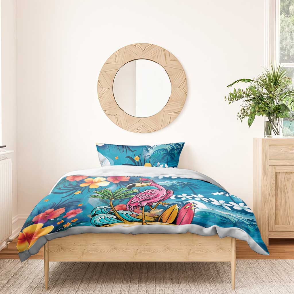 Hawaiian Flamingo Hibiscus Personalised Bedding Set Blue Summer Tropical Flowers LT9 - Polynesian Pride