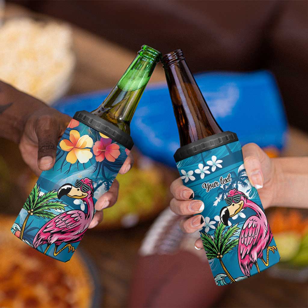 Hawaiian Flamingo Hibiscus Personalised 4 in 1 Can Cooler Tumbler Blue Summer Tropical Flowers - Polynesian Pride