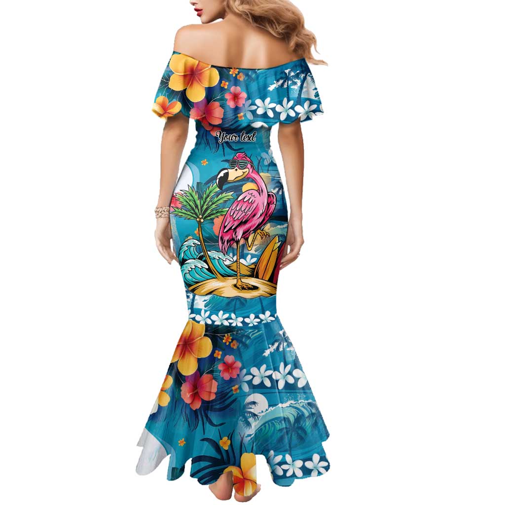 Hawaiian Flamingo Hibiscus Personalised Family Matching Mermaid Dress and Hawaiian Shirt Blue Summer Tropical Flowers LT9 - Polynesian Pride