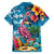 Hawaiian Flamingo Hibiscus Personalised Family Matching Off The Shoulder Long Sleeve Dress and Hawaiian Shirt Blue Summer Tropical Flowers - Polynesian Pride