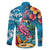 Hawaiian Flamingo Hibiscus Personalised Family Matching Off The Shoulder Long Sleeve Dress and Hawaiian Shirt Blue Summer Tropical Flowers - Polynesian Pride