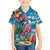 Hawaiian Flamingo Hibiscus Personalised Family Matching Off The Shoulder Long Sleeve Dress and Hawaiian Shirt Blue Summer Tropical Flowers - Polynesian Pride