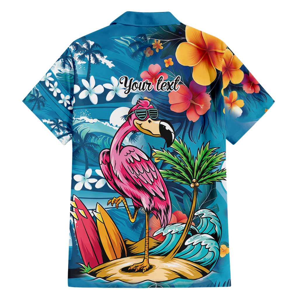 Hawaiian Flamingo Hibiscus Personalised Family Matching Off Shoulder Maxi Dress and Hawaiian Shirt Blue Summer Tropical Flowers LT9 - Polynesian Pride