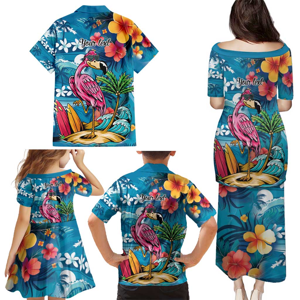 Hawaiian Flamingo Hibiscus Personalised Family Matching Puletasi and Hawaiian Shirt Blue Summer Tropical Flowers LT9 - Polynesian Pride