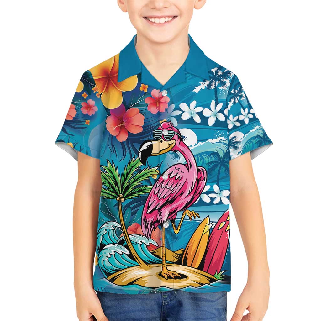 Hawaiian Flamingo Hibiscus Personalised Family Matching Puletasi and Hawaiian Shirt Blue Summer Tropical Flowers LT9 Son's Shirt Blue - Polynesian Pride