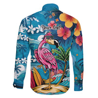 Hawaiian Flamingo Hibiscus Personalised Family Matching Short Sleeve Bodycon Dress and Hawaiian Shirt Blue Summer Tropical Flowers LT9 - Polynesian Pride